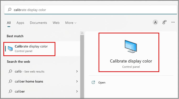 calibrate display color option in windows