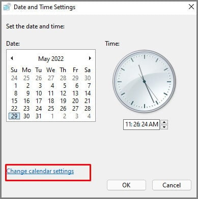change calendar setting option