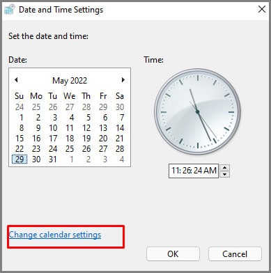 change calendar setting option