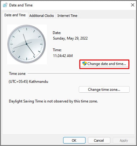change date and time option