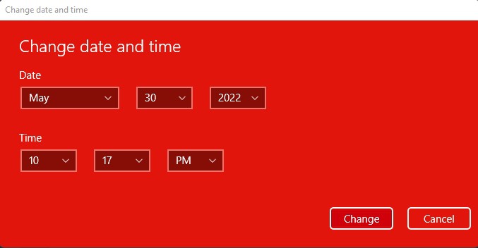 change date and time pop up
