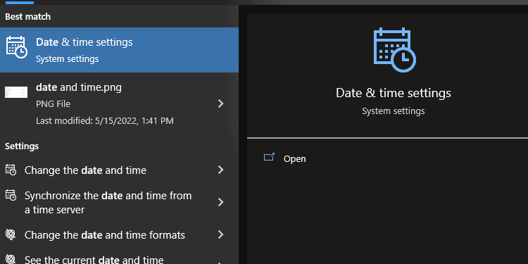 date and time menu