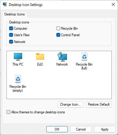 desktop icon settings recycle bin