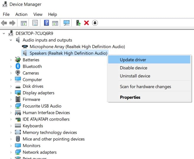 device manager speaker