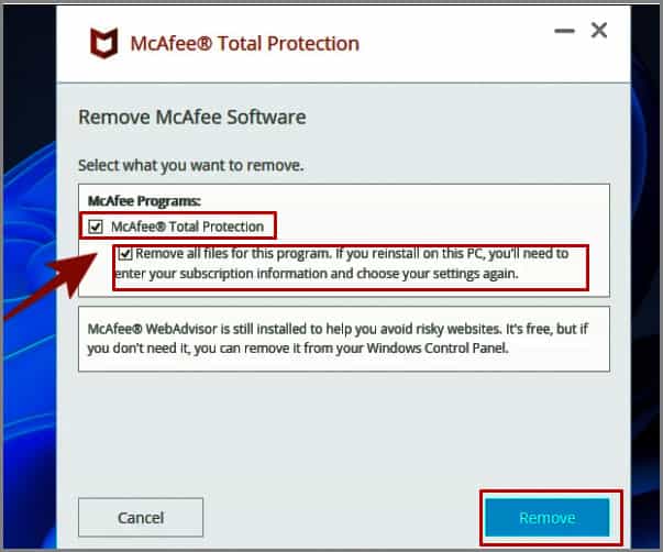 mcafee total protection uninstaller