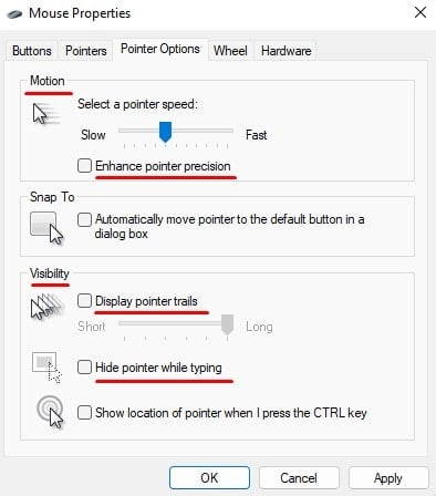 disable mouse pointer setting