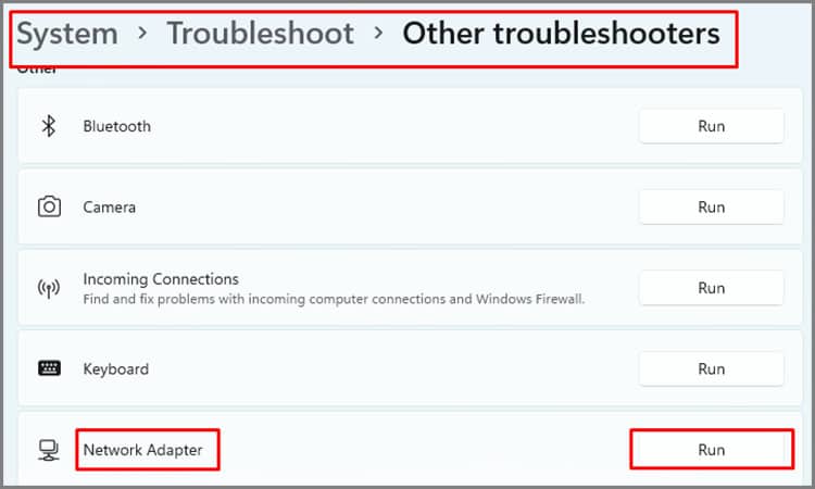 network adapater troubleshooter