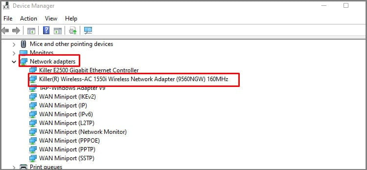 network adapters in device manager