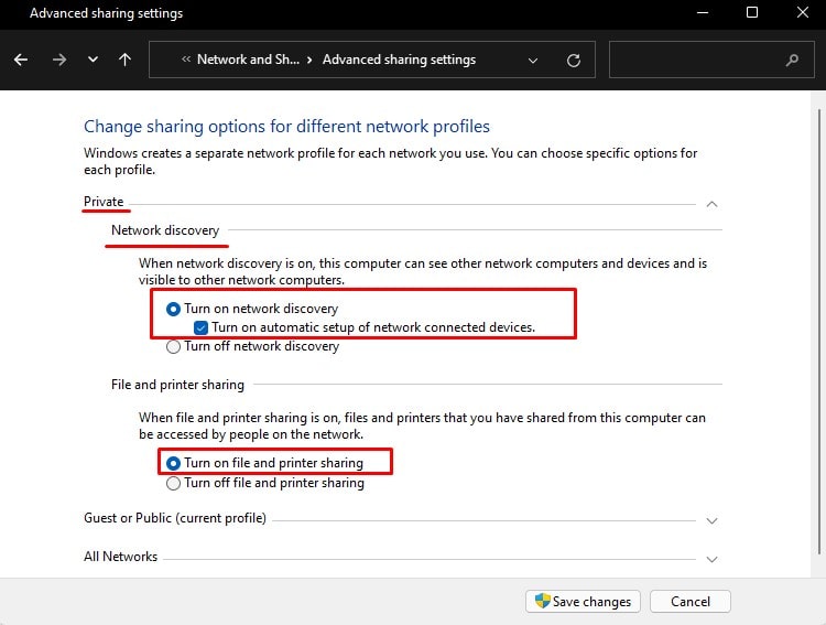 turn on network discovery