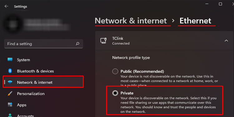 network profile type private