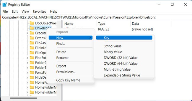 new key registry driveicons