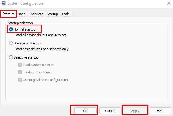normal startup