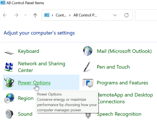 power options windows 11