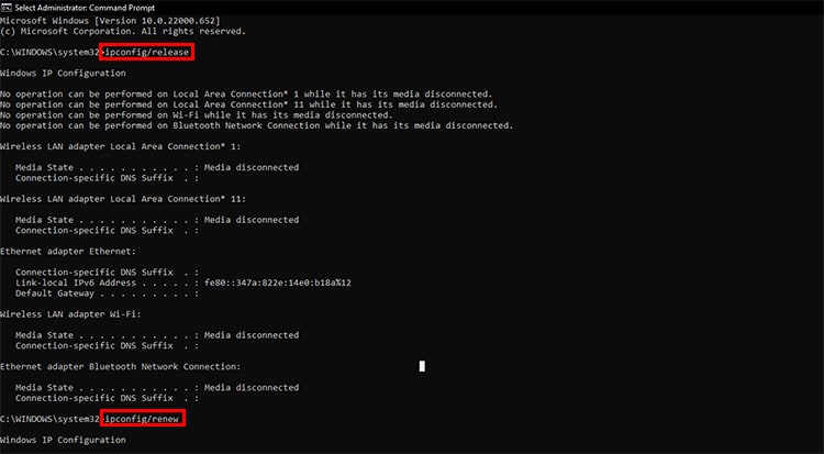 Release and Renew DNS