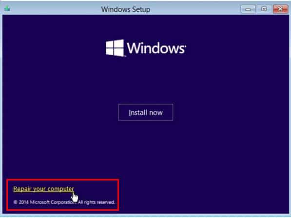 repair your computer option in windows setup