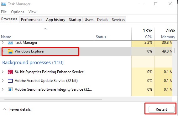 restart windows explorer