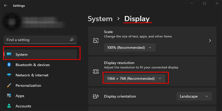 set recommended resolution