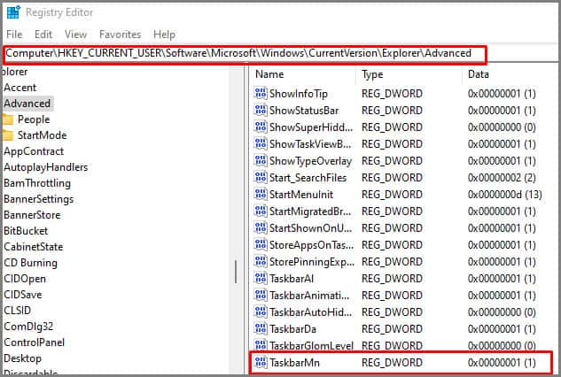 remove chat from taskbar windows 11 registry