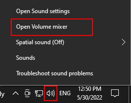 taskbar open volume settings