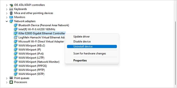 uninstall-network-adaptors
