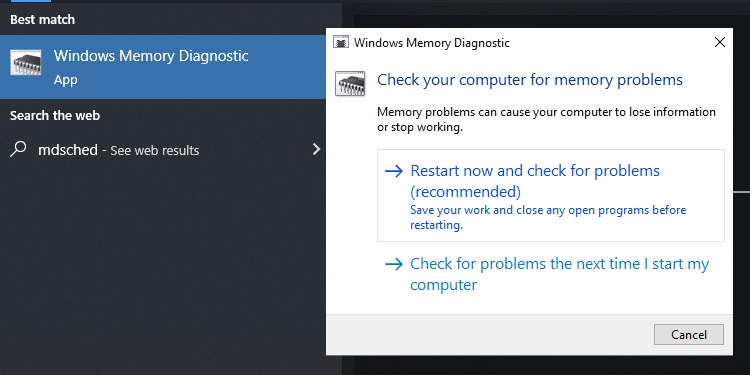 windows memory diagnostics