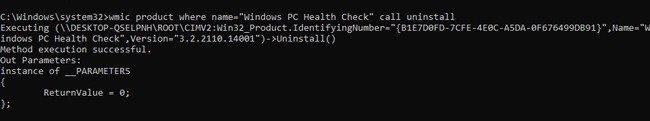 wmic product where name call uninstall