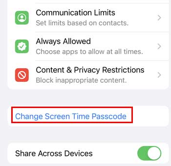 change screen time passcode not showing up