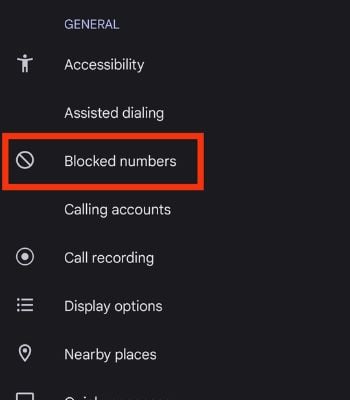 Click on Blocked Numbers