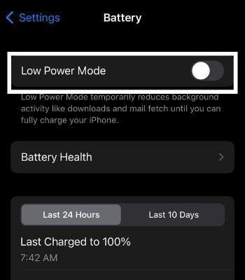 Click on Low power Mode to turn it off