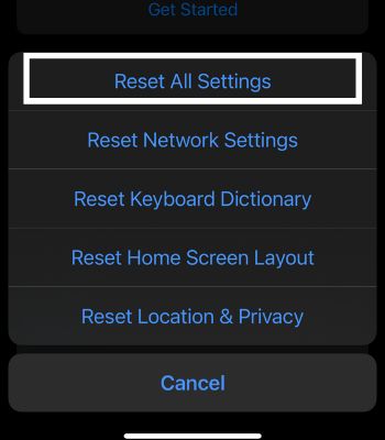 Tap on Reset All Settings.