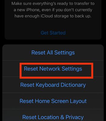Tap Reset Network Settings
