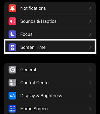 Click on Screen Time