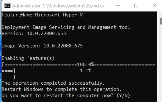 ComnnadLineDISMHyper-VRestartWin11