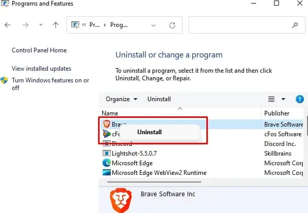 ControlPanelProgramUninstall