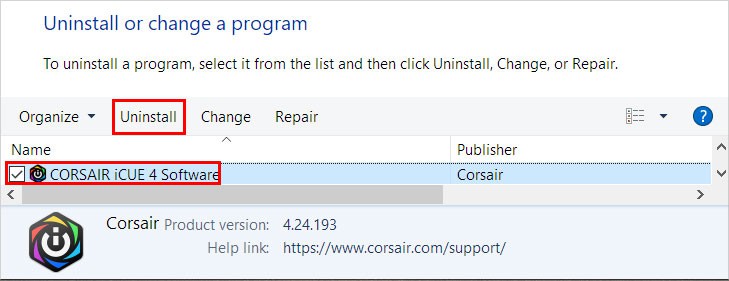 Corsair-Uninstall