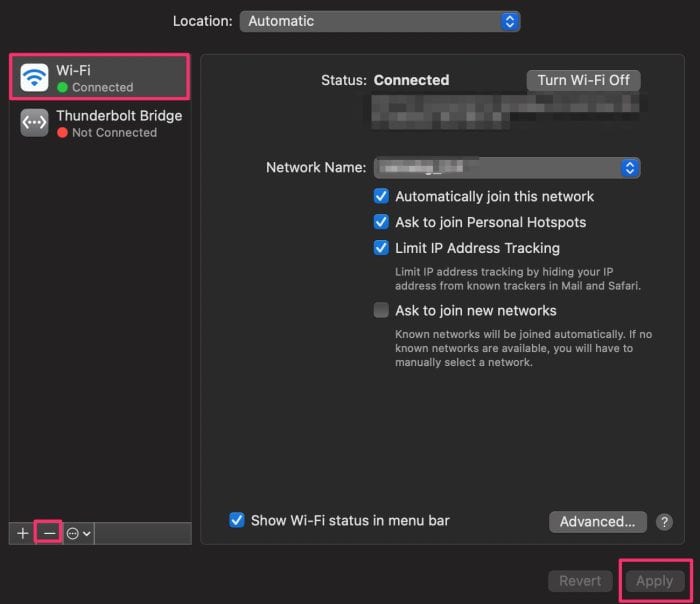 Delete and Reset Wifi Connection