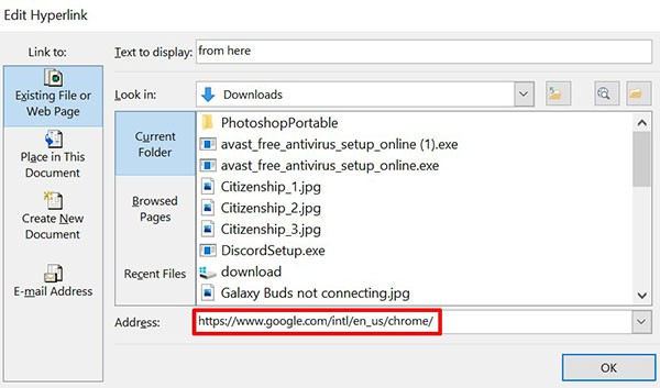 Edit hyperlink