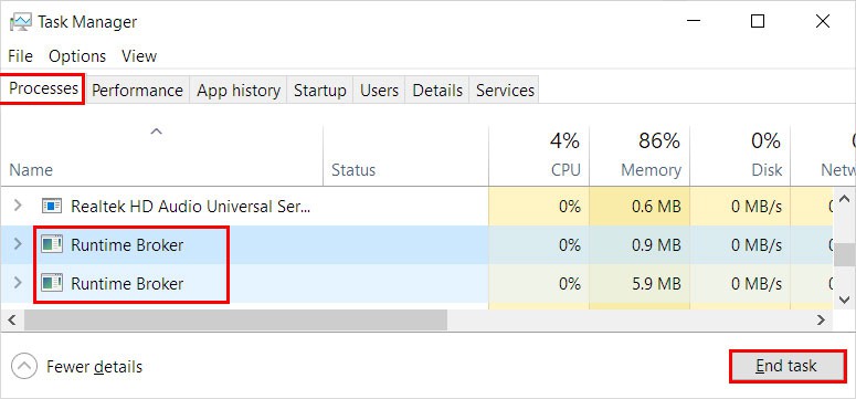 End-runtime-broker