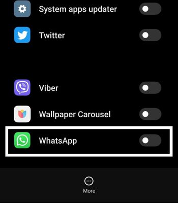 Find and Toggle off Whatsapp