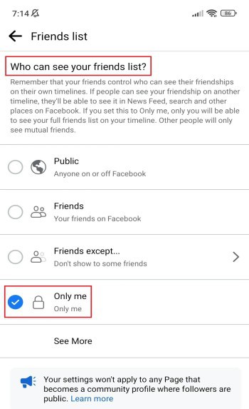 Friends List on Facebook