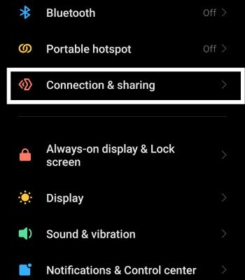 Go to Connection & Sharing.