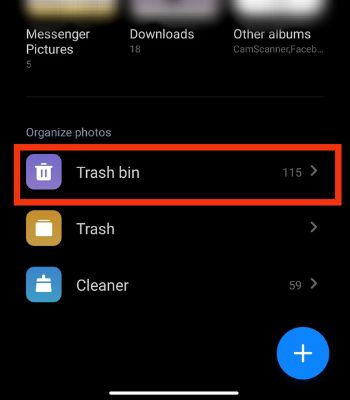 Go to albums. Then, scroll down and tap on the Trash Bin