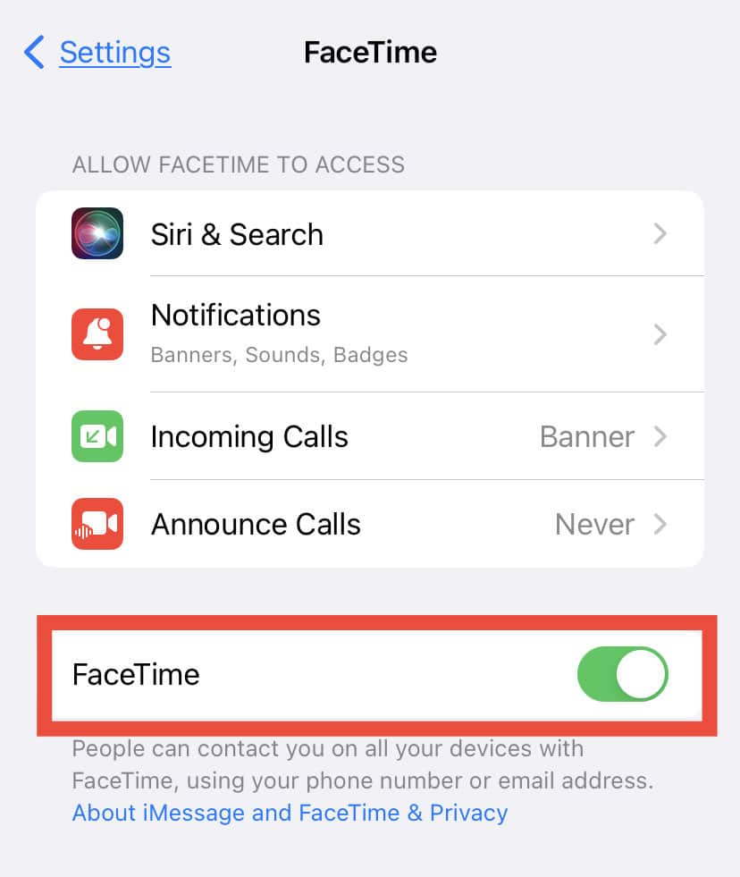 turn on facetime