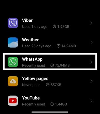 Look for Whatsapp and Hit on it