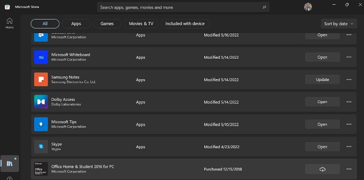 Previously downloaded apps