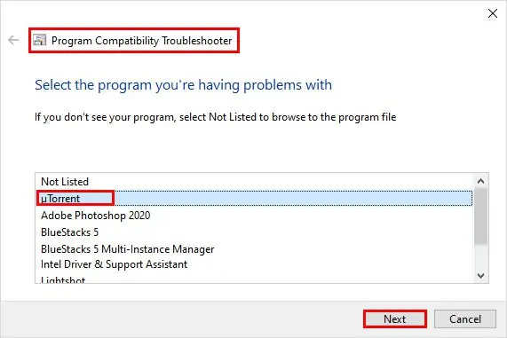 Program-compatibility-trouebleshooter-utorrent