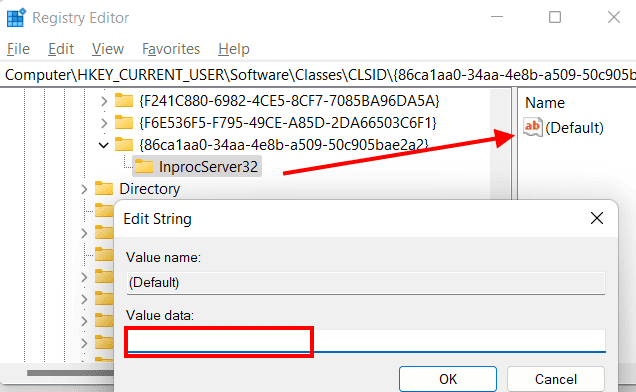 RegistryCLSIDNewKeyInprocServer32DefaultDisableRightClickShowMoreOptionsWin11