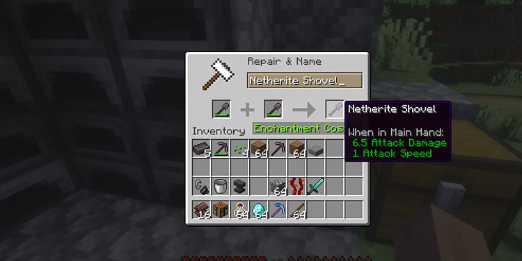 How to Repair Netherite Tools 7 Reparing-netherite-shovel-with-anvil