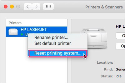 Reset Printing system