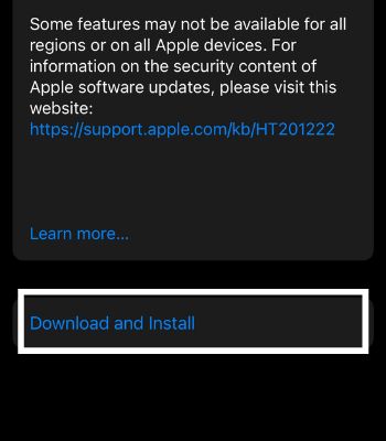 Scroll down, tap on Download and Install
